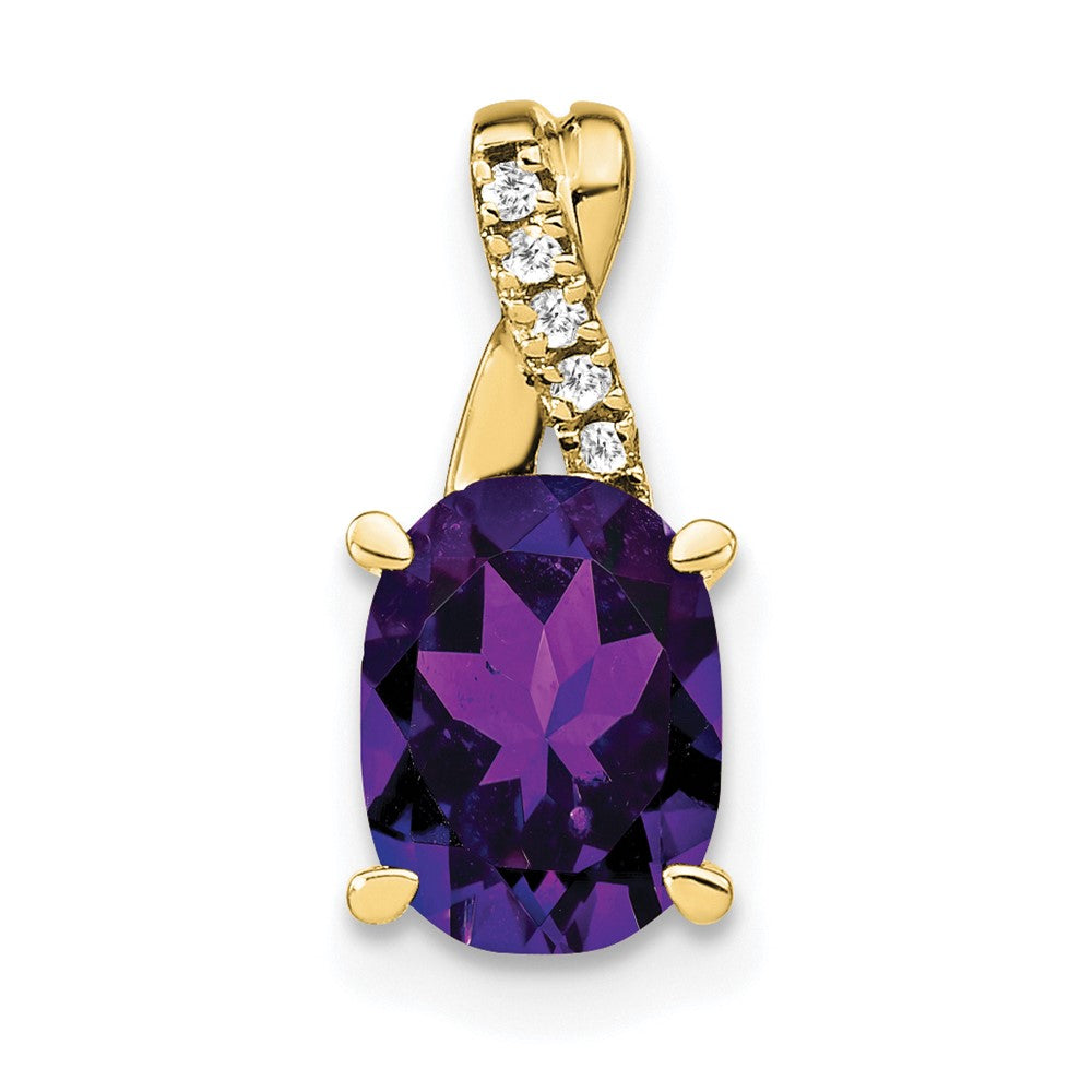 10K Gelbgold Oval Amethyst und Diamant Anhänger