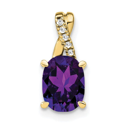10K Gelbgold Oval Amethyst und Diamant Anhänger