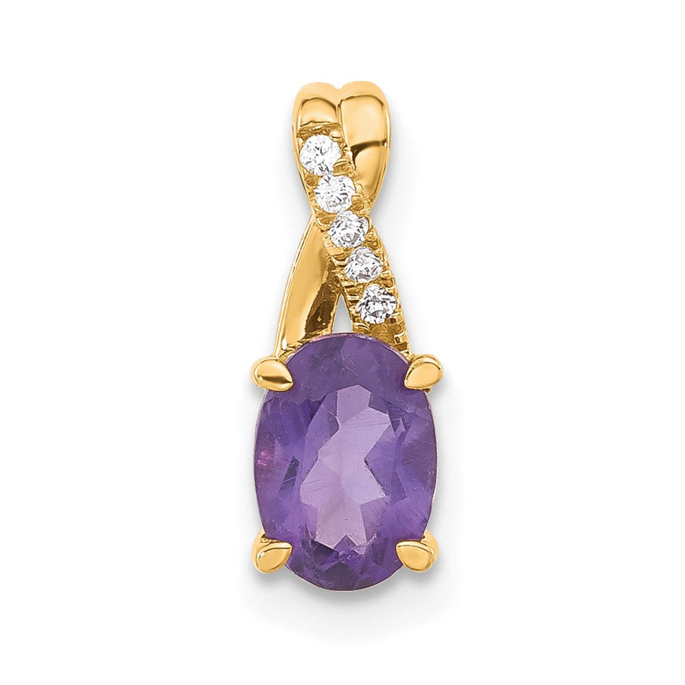 14K Gelbgold Oval Amethyst und Diamant Anhänger