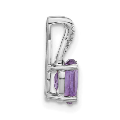 14K Weißgold Anhänger mit ovalem Amethyst und echten Diamanten