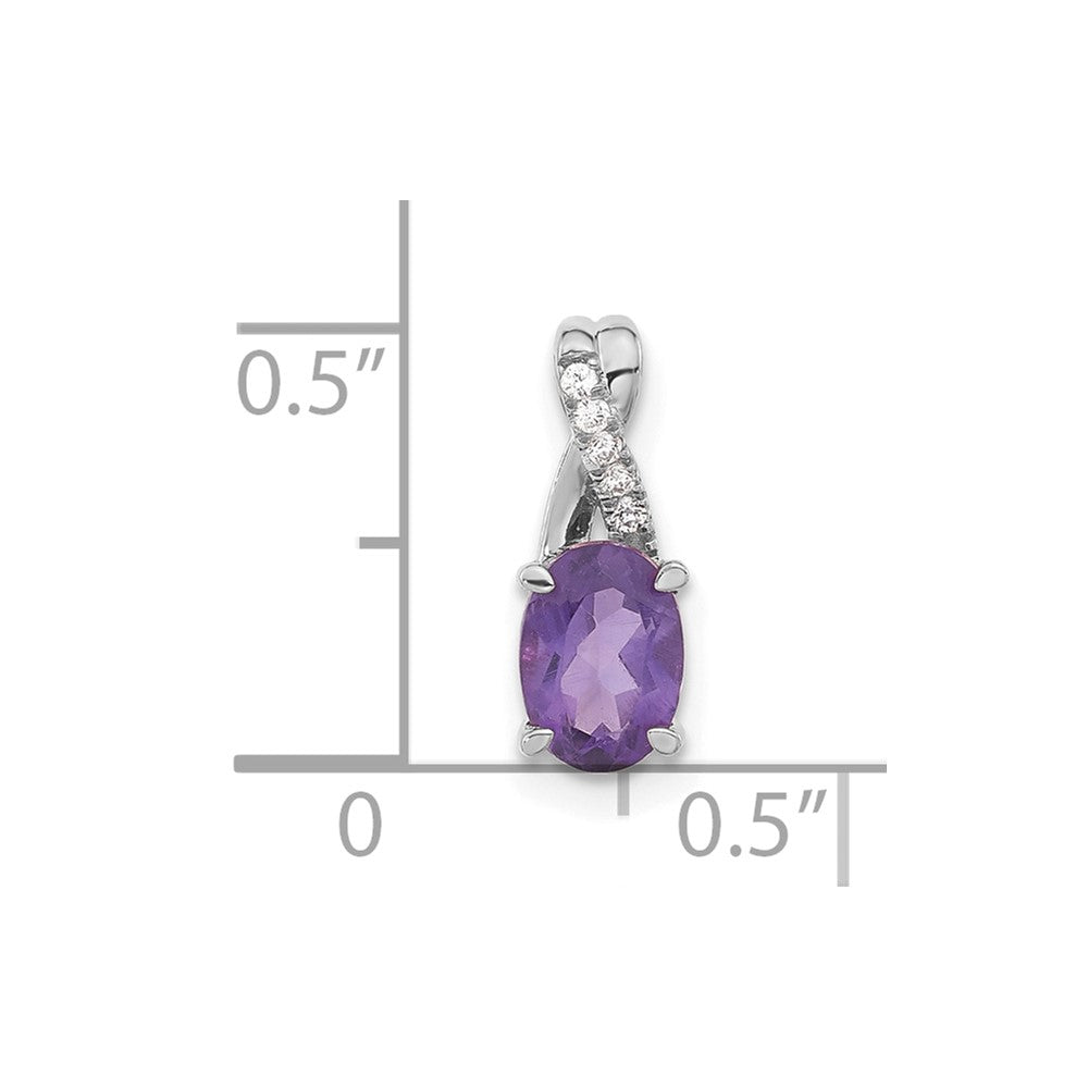14K Weißgold Anhänger mit ovalem Amethyst und echten Diamanten