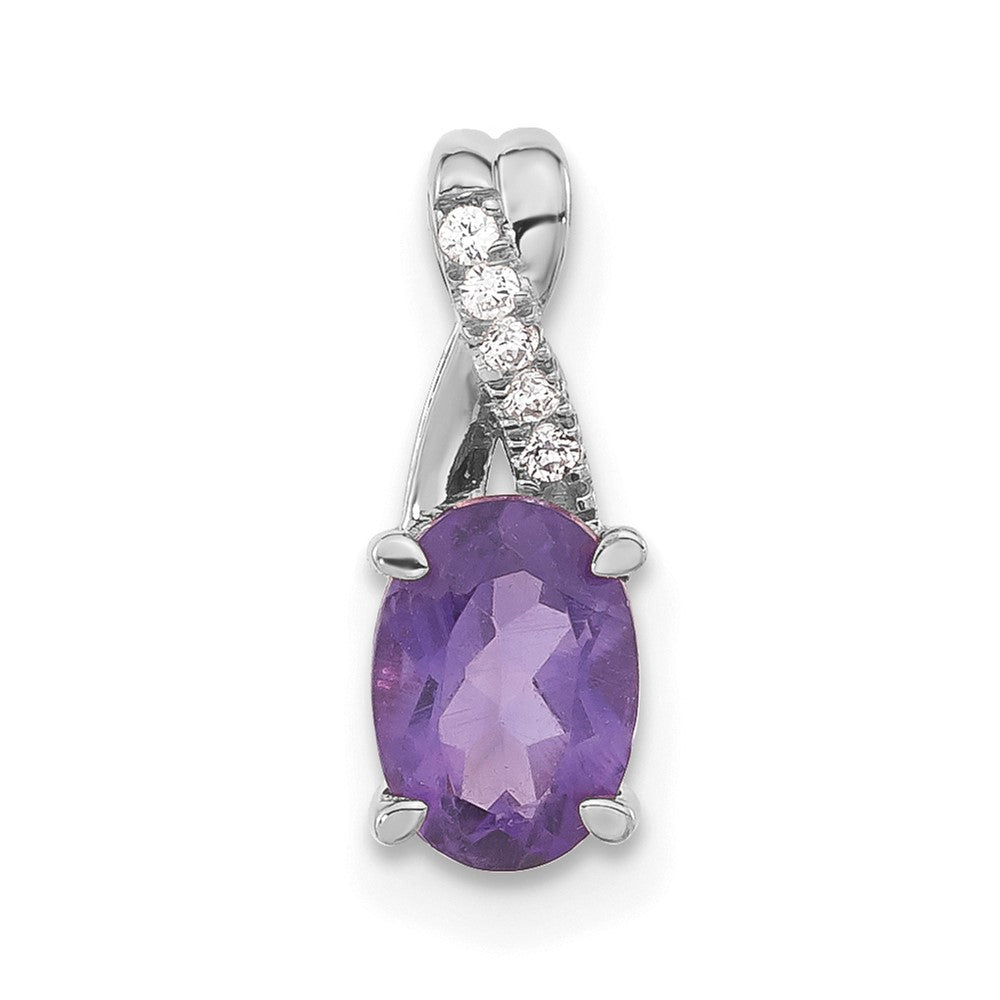 14K Weißgold Anhänger mit ovalem Amethyst und echten Diamanten