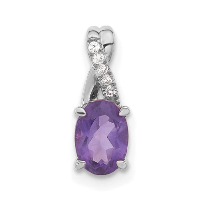 14K Weißgold Anhänger mit ovalem Amethyst und echten Diamanten