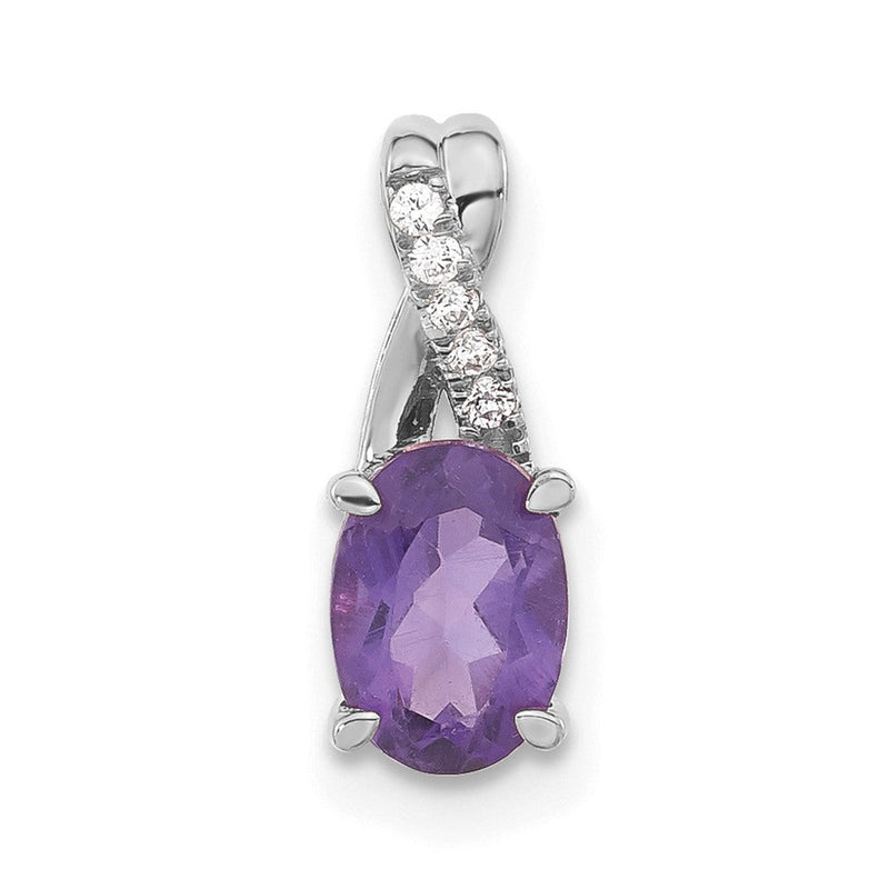 14K Weißgold Anhänger mit ovalem Amethyst und echten Diamanten