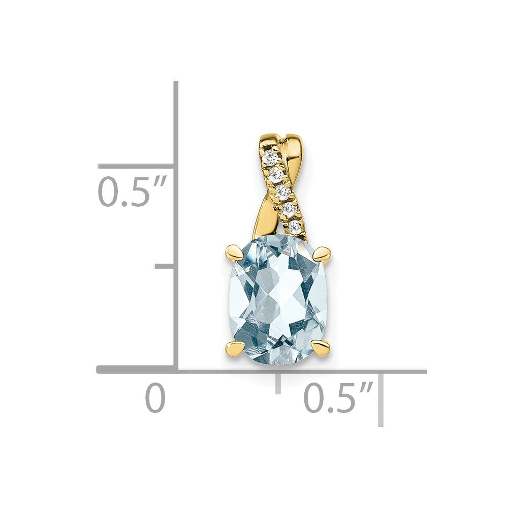 10K Gelbgold Oval Aquamarin und Diamant Anhänger