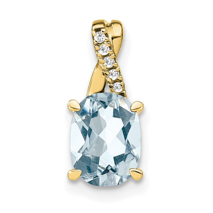 10K Gelbgold Oval Aquamarin und Diamant Anhänger