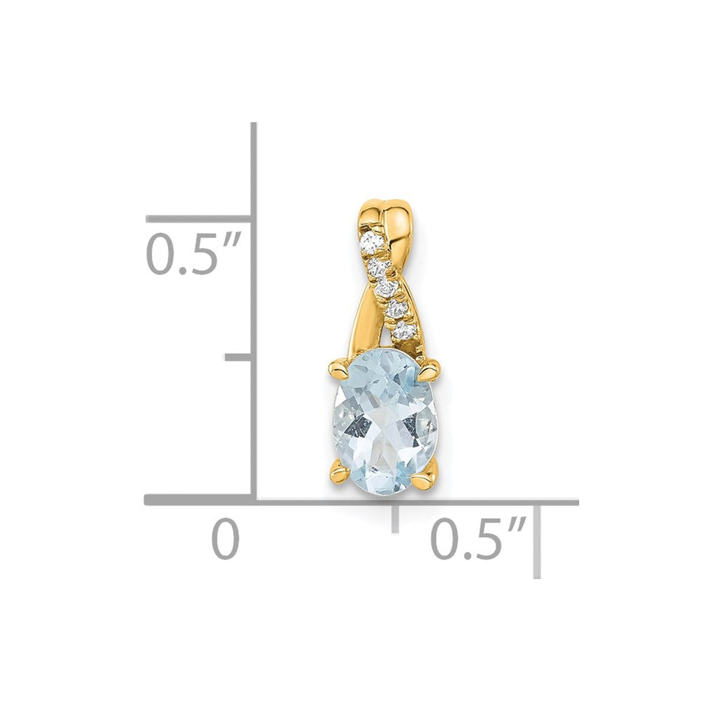 14K Gelbgold Oval Aquamarin und Diamant Anhänger