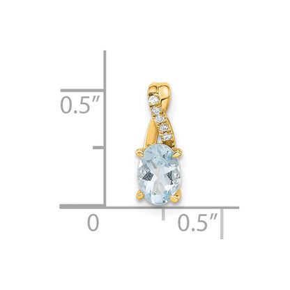 14K Gelbgold Oval Aquamarin und Diamant Anhänger
