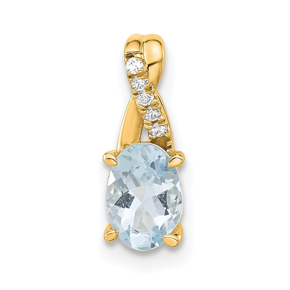 14K Gelbgold Oval Aquamarin und Diamant Anhänger