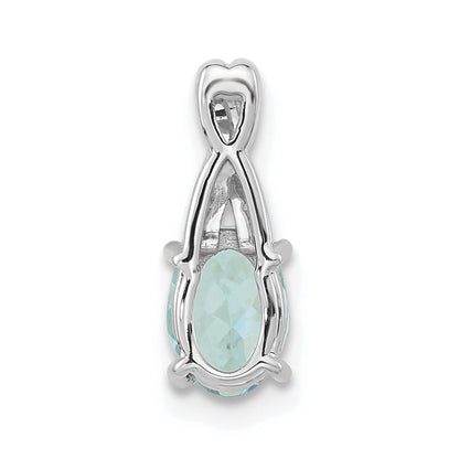 14K Weißgold Oval Aquamarin und Diamant Anhänger
