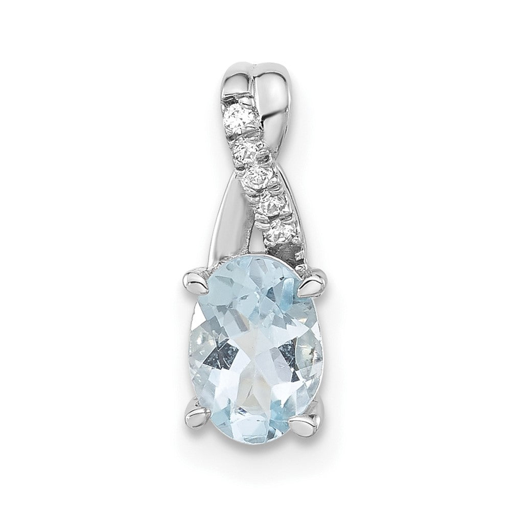 14K Weißgold Oval Aquamarin und Diamant Anhänger