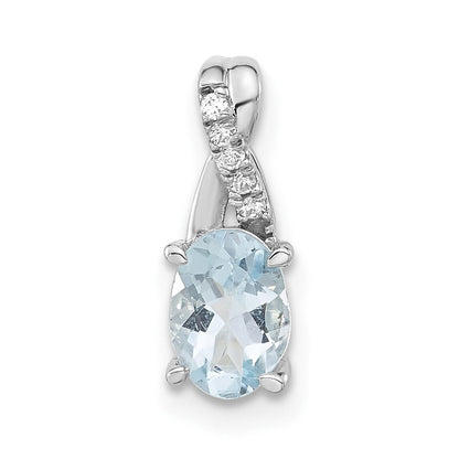 14K Weißgold Oval Aquamarin und Diamant Anhänger