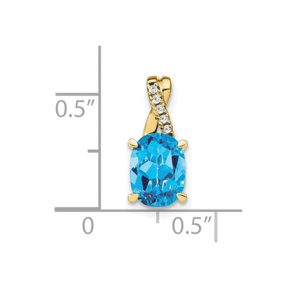 10K Gelbgold Oval Blautopas und Diamant Anhänger