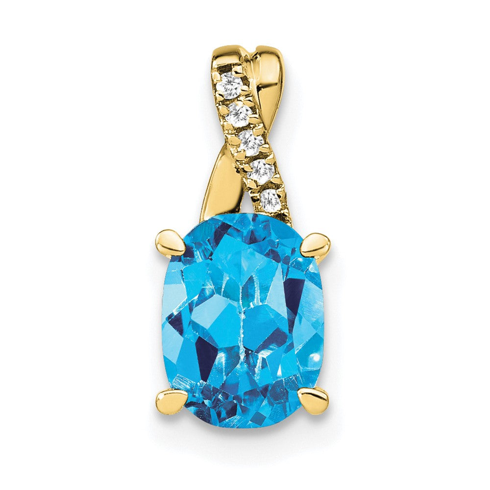 10K Gelbgold Oval Blautopas und Diamant Anhänger