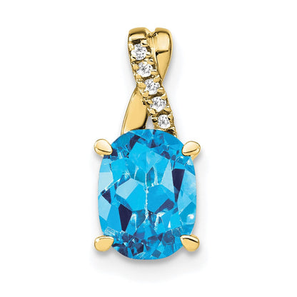 10K Gelbgold Oval Blautopas und Diamant Anhänger