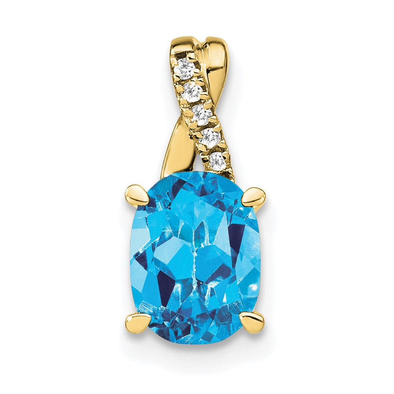 10K Gelbgold Oval Blautopas und Diamant Anhänger