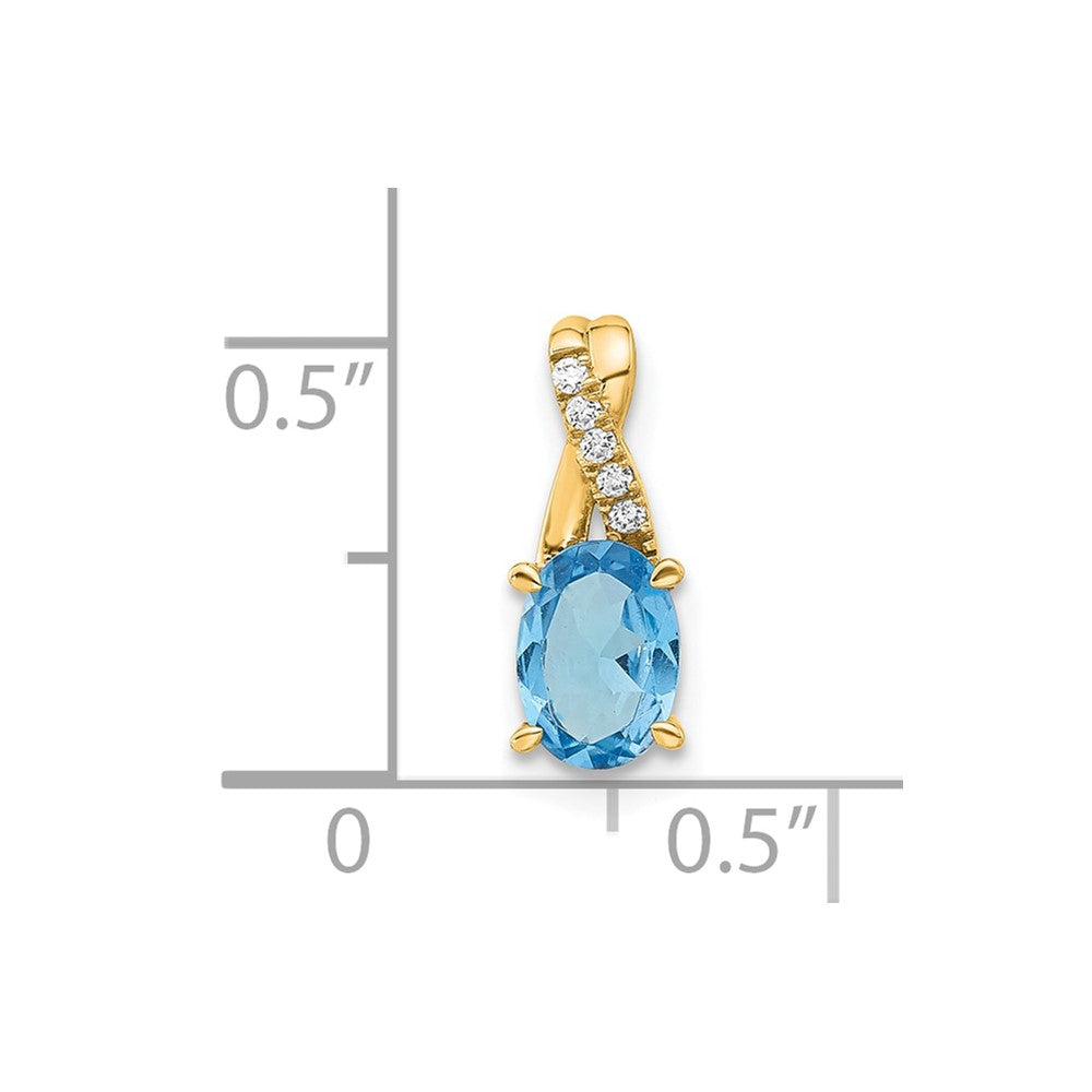 14K Gelbgold Oval Blautopas und Diamant Anhänger