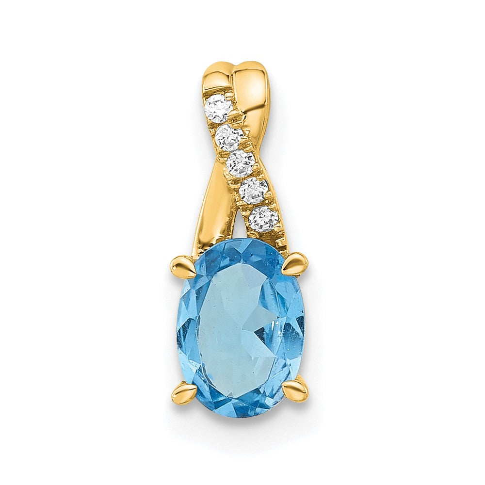 14K Gelbgold Oval Blautopas und Diamant Anhänger