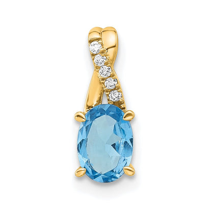 14K Gelbgold Oval Blautopas und Diamant Anhänger