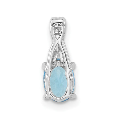 14K Weißgold Anhänger, oval, mit Blautopas und echtem Diamant