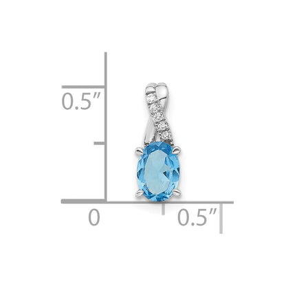 14K Weißgold Anhänger, oval, mit Blautopas und echtem Diamant
