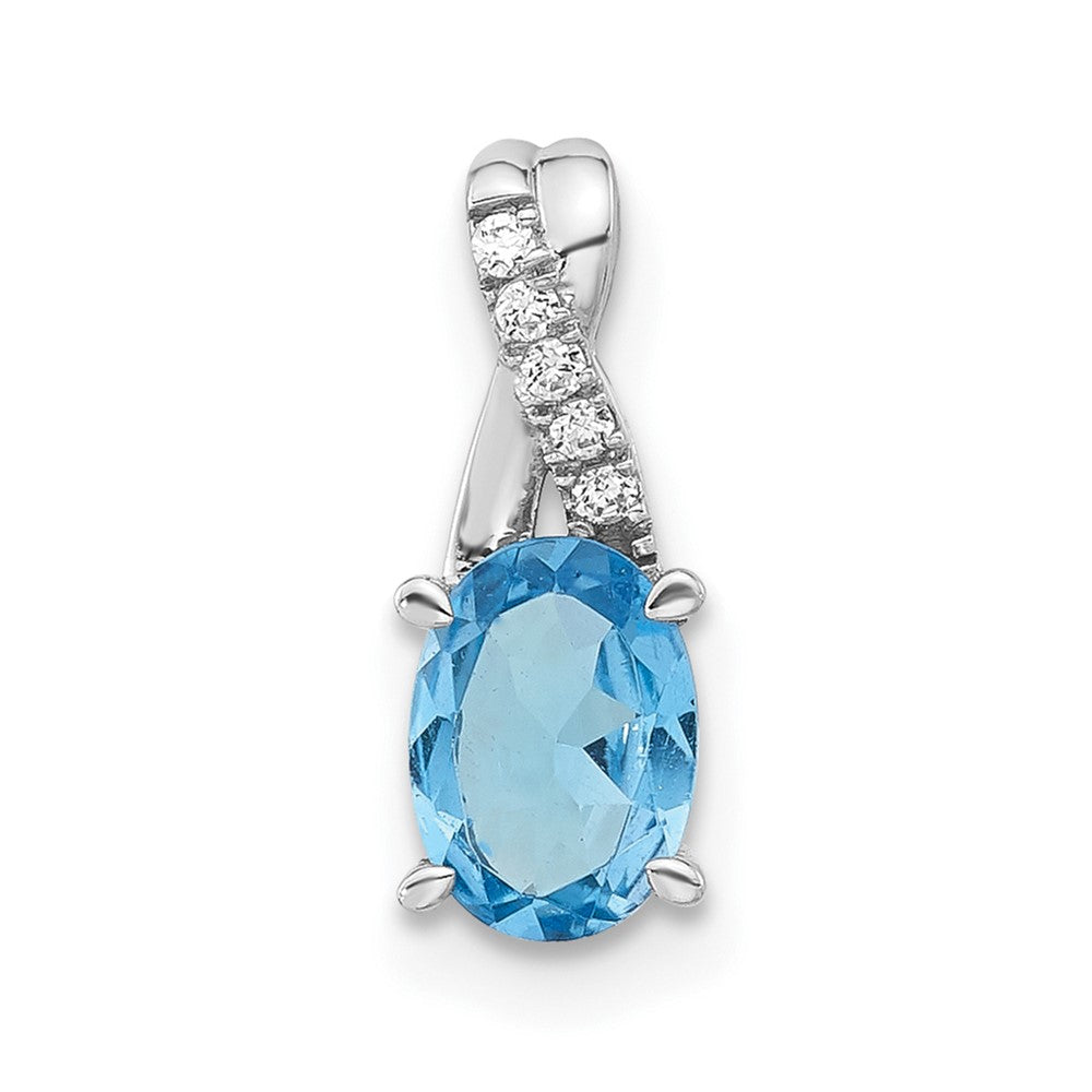 14K Weißgold Anhänger, oval, mit Blautopas und echtem Diamant