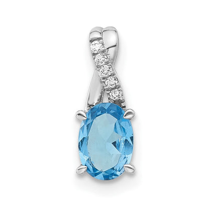 14K Weißgold Anhänger, oval, mit Blautopas und echtem Diamant