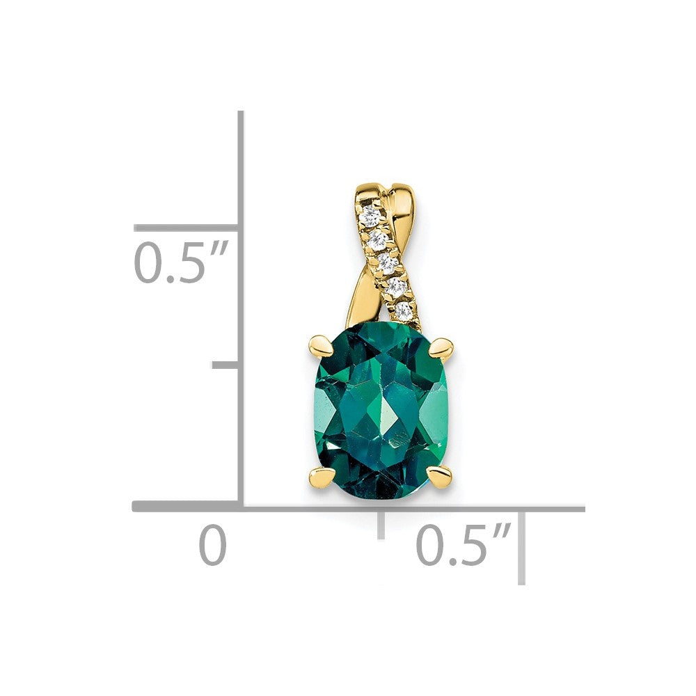10K Gelbgold Oval Erzeugt Alexandrite und Diamant Anhänger