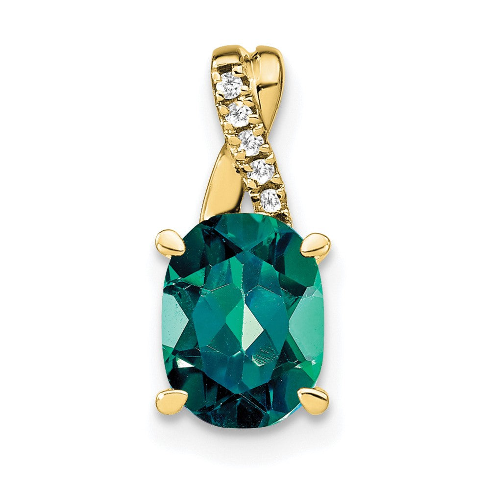 10K Gelbgold Oval Erzeugt Alexandrite und Diamant Anhänger