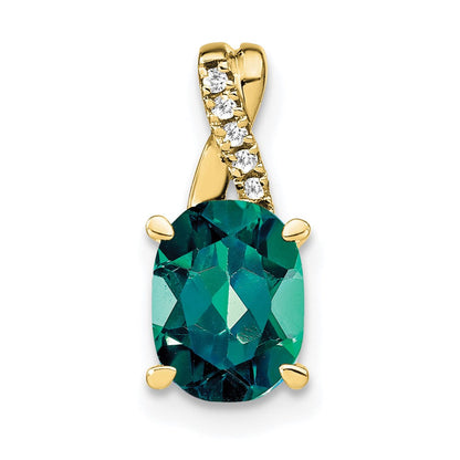 10K Gelbgold Oval Erzeugt Alexandrite und Diamant Anhänger