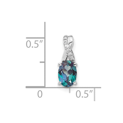 14K Weißgold Oval Erzeugt Alexandrite und Diamant Anhänger