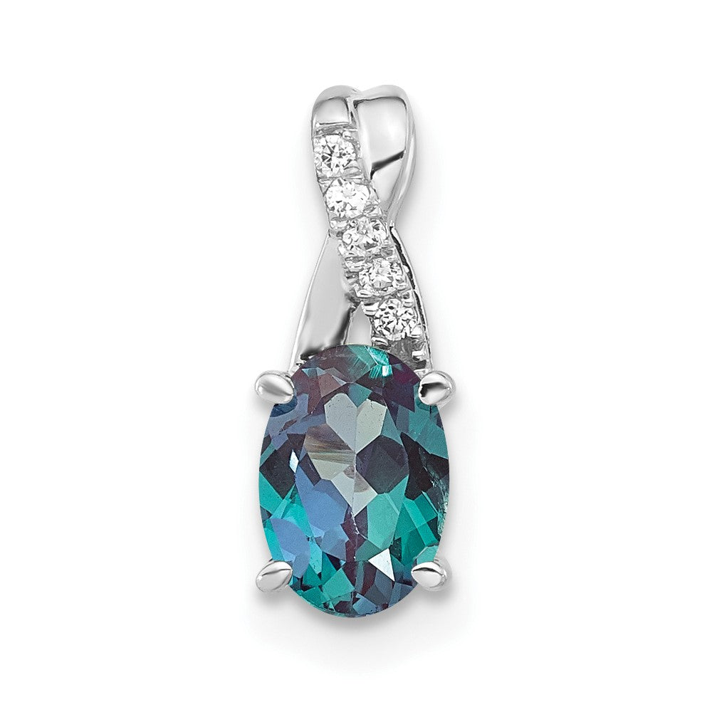 14K Weißgold Oval Erzeugt Alexandrite und Diamant Anhänger