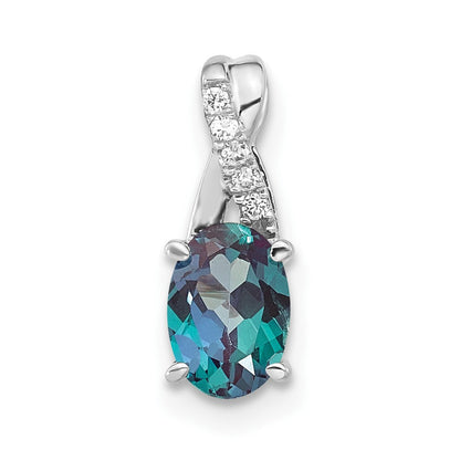 14K Weißgold Oval Erzeugt Alexandrite und Diamant Anhänger