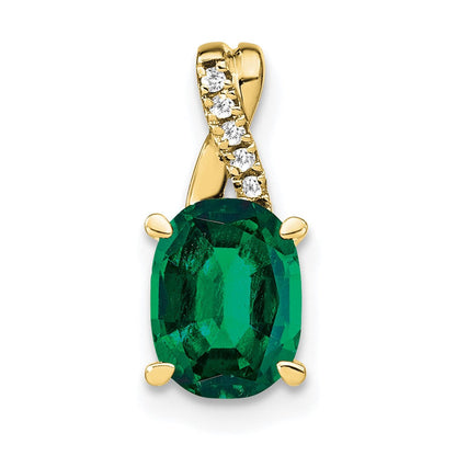 10K Gelbgold Oval Erzeugt Smaragd und Diamant Anhänger