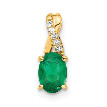 14K Gelbgold Oval Erzeugt Smaragd und Diamant Anhänger