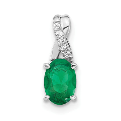 14K Weißgold Oval Erzeugt Smaragd und Diamant Anhänger