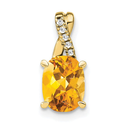 10K Gelbgold Oval Citrin und Diamant Anhänger