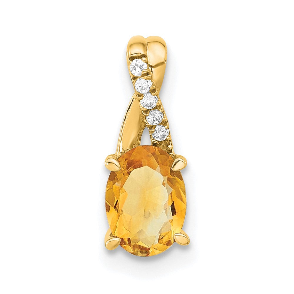 14K Gelbgold Oval Citrin und Diamant Anhänger