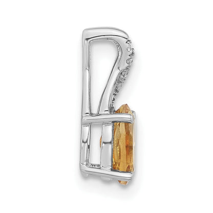 14K Weißgold Anhänger mit ovalem Citrin und echten Diamanten