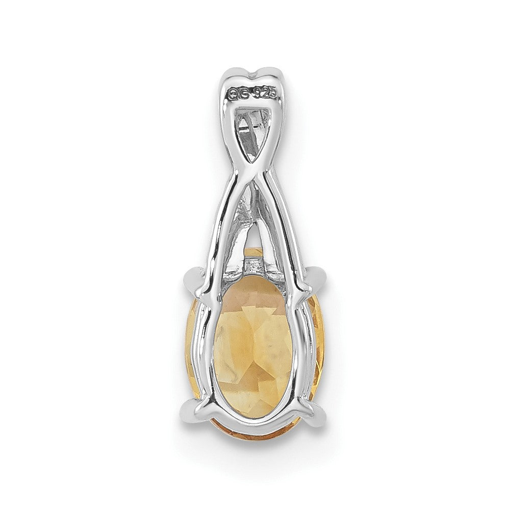 14K Weißgold Anhänger mit ovalem Citrin und echten Diamanten