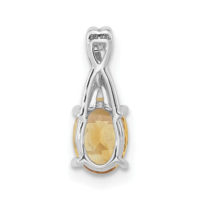 14K Weißgold Anhänger mit ovalem Citrin und echten Diamanten