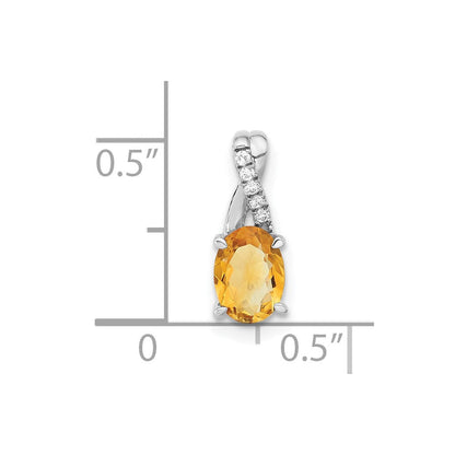 14K Weißgold Anhänger mit ovalem Citrin und echten Diamanten