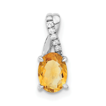14K Weißgold Anhänger mit ovalem Citrin und echten Diamanten