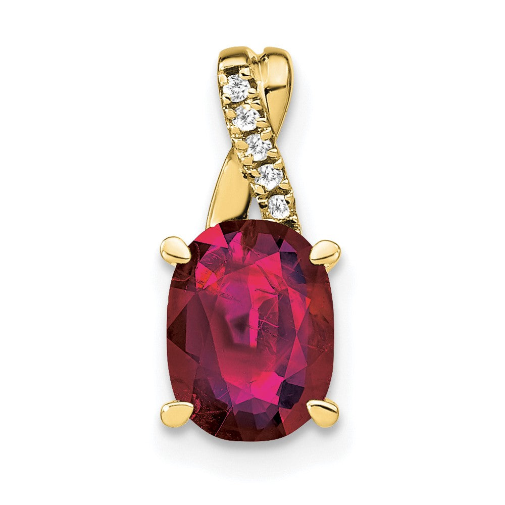 10K Gelbgold Oval Erzeugt Rubin und Diamant Anhänger