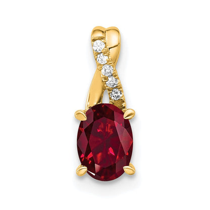 14K Gelbgold Oval Erzeugt Rubin und Diamant Anhänger