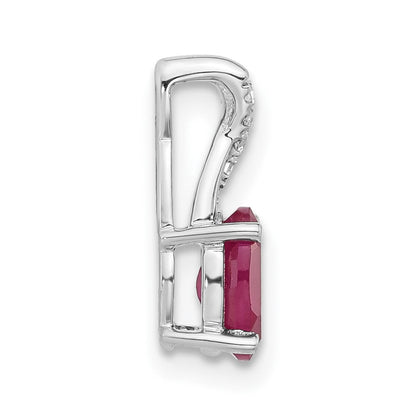 14K Weißgold Oval Erzeugt Rubin und Diamant Anhänger
