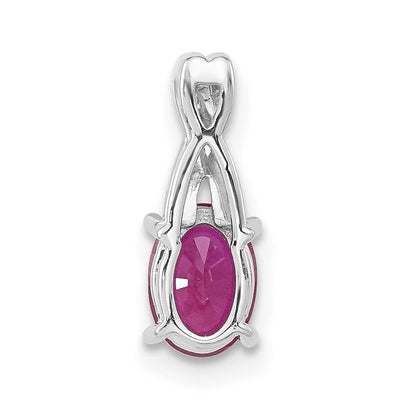 14K Weißgold Oval Erzeugt Rubin und Diamant Anhänger