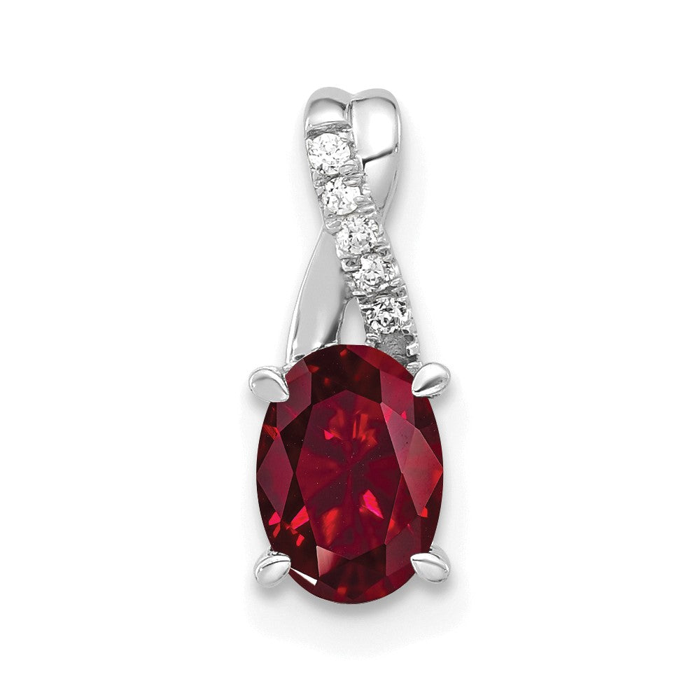 14K Weißgold Oval Erzeugt Rubin und Diamant Anhänger
