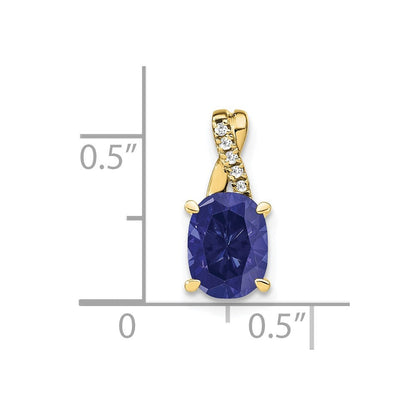 10K Gelbgold Oval Erzeugt Saphir und Diamant Anhänger