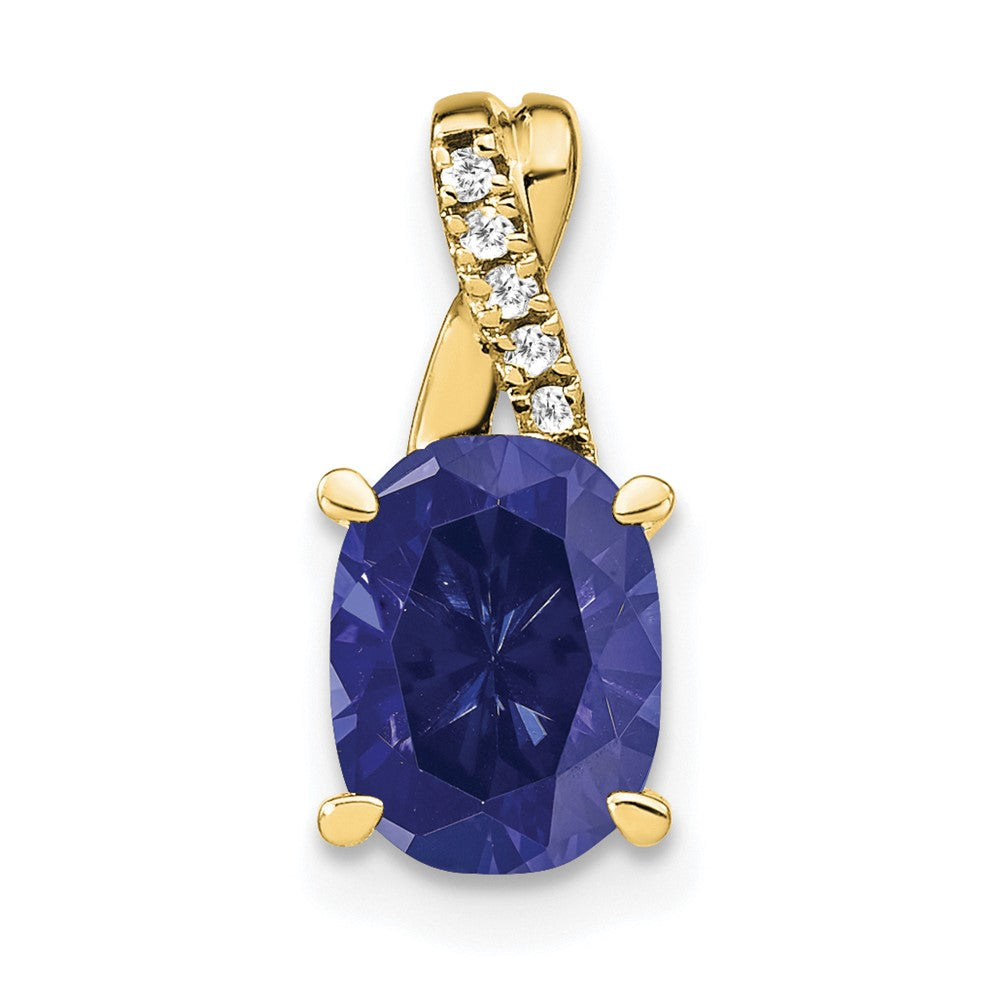10K Gelbgold Oval Erzeugt Saphir und Diamant Anhänger
